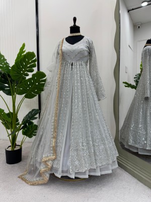 Lace Broder With Sequnce Foux Gorgette White lehenga kurti